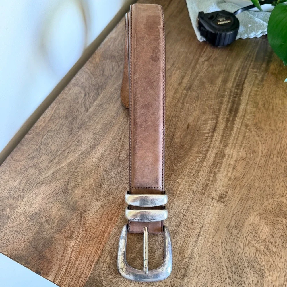 Brighton Brown Leather Belt with Silver Distressed Buckle
